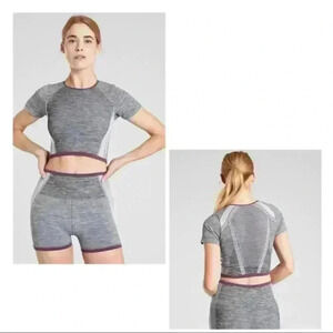 Athleta Impact Crop Tee Short Sleeve Heather Grey